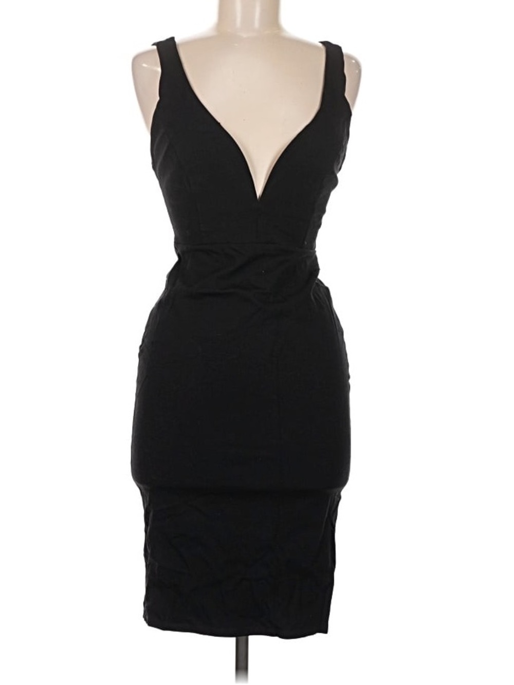 Lulu's Black V-Plunge Midi Sheath Dress